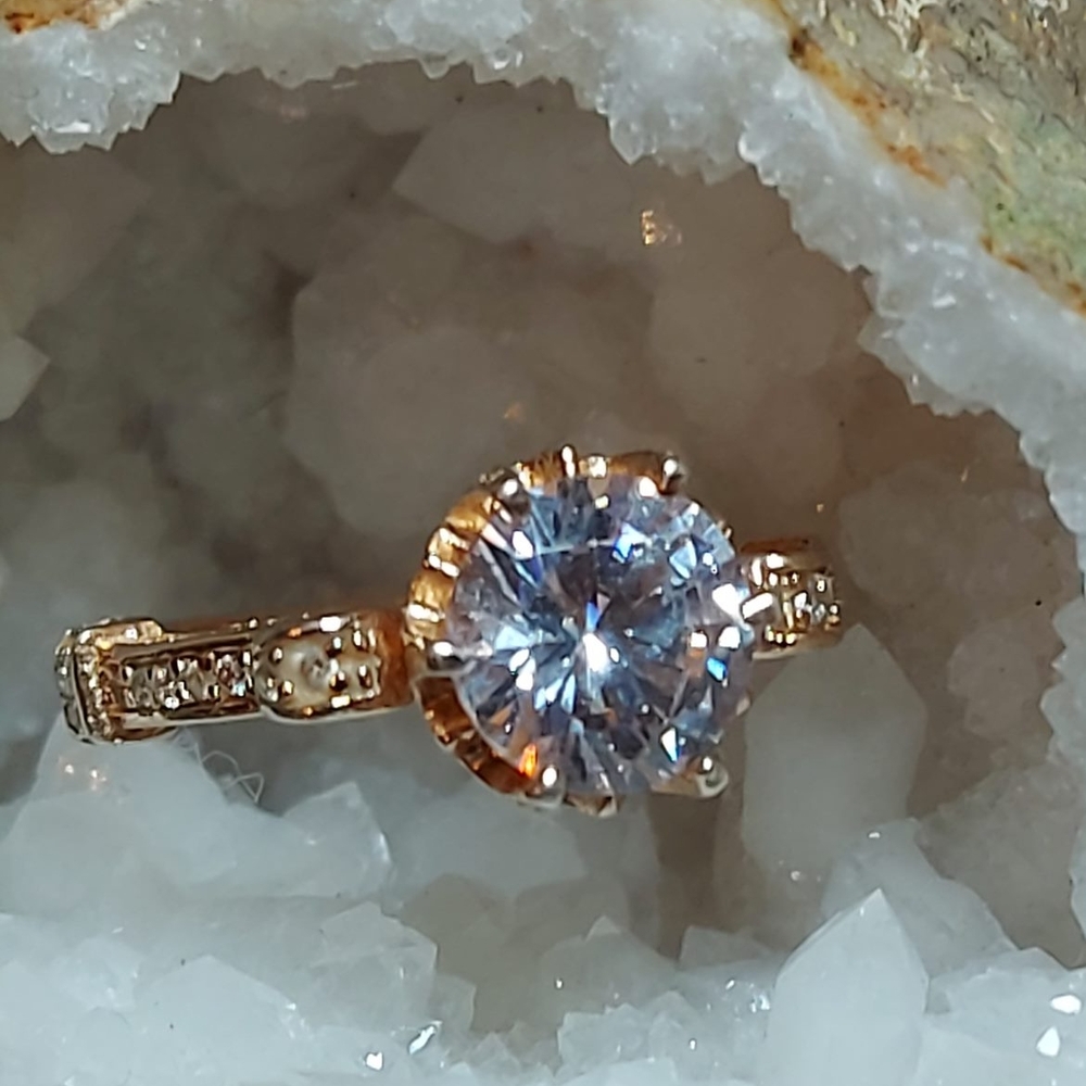 Cubic Zirconia Ring & Hoop Earrings. 925 Rose Gold Plated